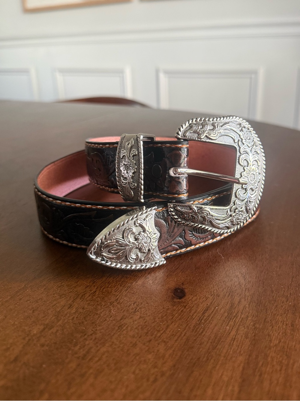 Western Floral Silver Buckle Cowgirl Rodeo Boho Belt
